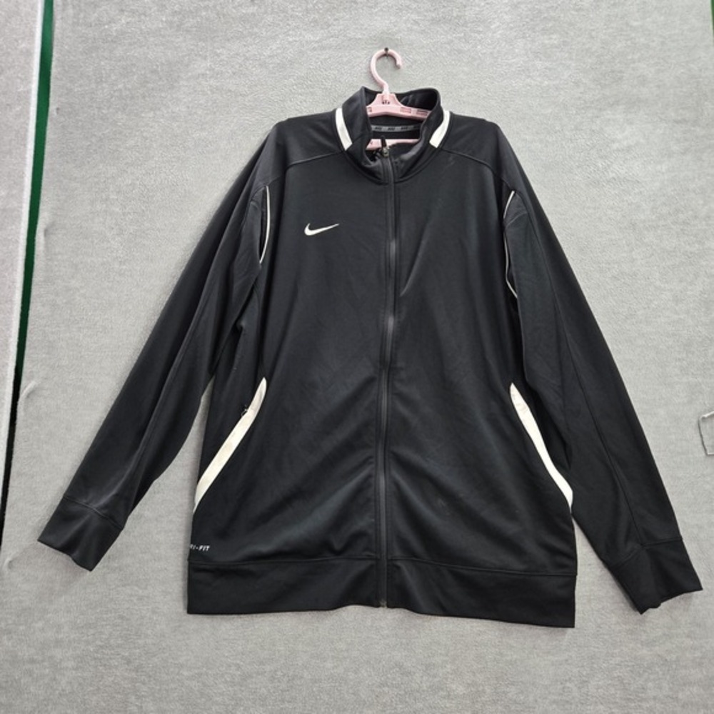 Nike Men Jacket 2XL Black Track Dri-Fit Activewear Logo Zipper Long
